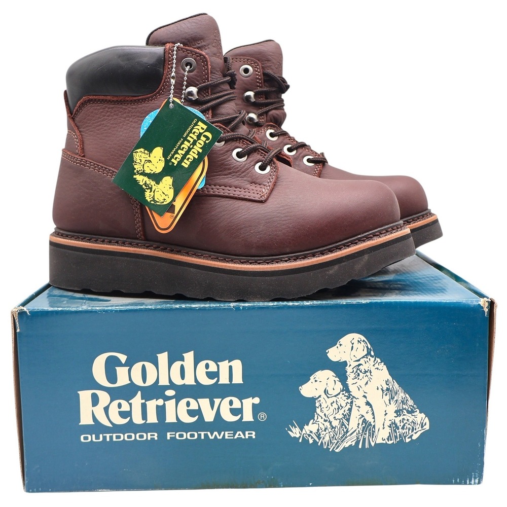 Golden Retriever Work Boots Mens 9 Waterproof Brown Leather 6" Wedge Sole 2901